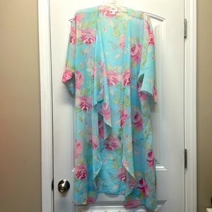 LuLaRoe Shirley Kimono sky blue with pink roses size M